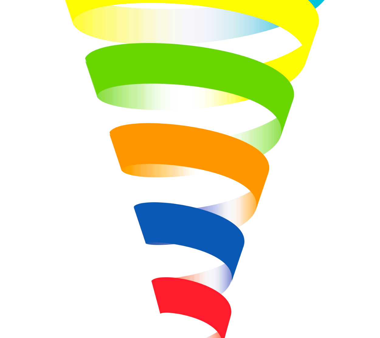 Bewusstseinsebenen Spiral . DynamicsFarbenfrohe Spirale, die nach unten verjüngt wird, mit lebhaften Streifen in verschiedenen Farben.