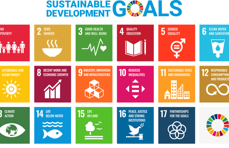 Frau in schwarzer Jacke lächelt, Text über die SDGs und deren Bedeutung.